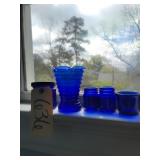 Cobalt Avon jar & blue jars