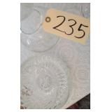 Etched floral vase, crystal bowl