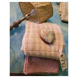 Crochet throw, vintage floral heart dish, lamp