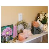 White Shelf w contents, candles etc