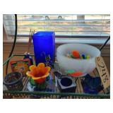 Colored glass bowl w/ colored pieces