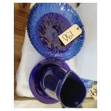 Cobalt blue salad plates (11), bowl