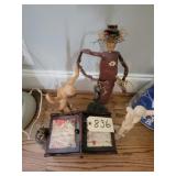 2 wooden artist models, sewing box