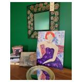 Metal design square mirror & canvas art