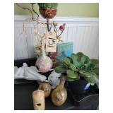 Live African violet, bird decor, cutting board