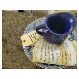 Blue & white serving dish & blue pitcher