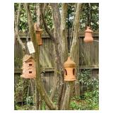 4 clay bird houses