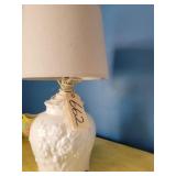 White ceramic lamp w shade (small chip)