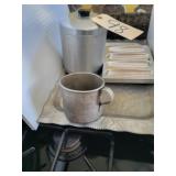 Federal Florette designed tray, tin measuring cup,
