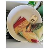 Ceramic leaf bowl, salad bowl, rooster towel