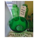 Pair of vintage green water bottles, green mixing