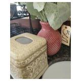 Pottery of artificial Crysanthemum, kleenex holder