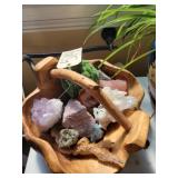 Handemade Decorative Wooden bowl w/ rocks/crystals