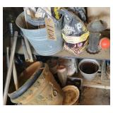 Shelve with contents, bucket