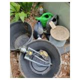 2 barrel style flower pots, sprinkler adjustment,