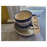Boleslawiec bowl, pair of mugs