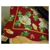 Red floral bedding, rug 2X3