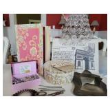 Decorative box, vintage hair pin, vintage mirror,