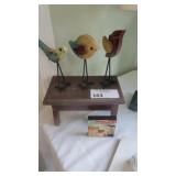 WOOD STOOL W/  ASSORTED BIRDS & BOOK