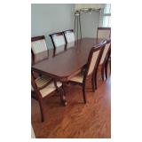 WOOD DINING ROOM TABLE W/ 8 CHAIRS