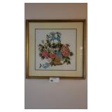FRAMED EMBROIDERED FLORAL BASKET 25W X 25T