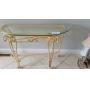 WROUGHT IRON GLASS TOP HALF TABLE 18D,48W,28T
