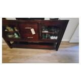 TV STAND CABINET W GLASS DOORS, NOT CONTENTS
