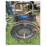 Steel banner on stand with wheels