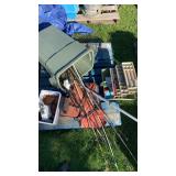 Fishing poles, tackle box, life vest, and more