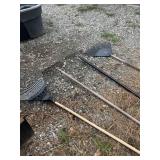Group of 4 lawn and garden rakes