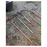 Lot of 6- rakes, shovels and more!