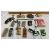 Lighters, belt buckles, pins