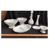 white glassware serving dishes, vase