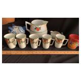 Hand painted dishes, serving pot, pig