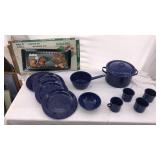 Vintage Enamel Camping set and Multi Use Grill