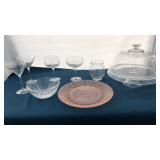8 pieces of glasswear, cake stand, plate and more