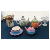 Lot of 5 teapot sets and candy dish