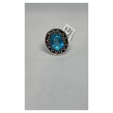 German silver ring blue topaz