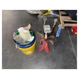 Adjustable Jack Stands and Bucket of Assorted Hardware
