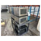 Six Commercial Microwaves on rolling cart