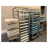 Group of Pan Racks, Pans, Tubs, and Cart