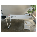 Office Desk w/ Plant, Artwork & Pedestal Fan