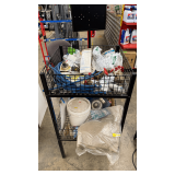 Two-Tier Wire Bin with Plumbing Fittings, Valves, PEX Tubing, Dasco Fittings & Drop Cloths & More