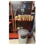 Cleaning Supplies: Corn Brooms, Chore Boy Scrubbers, Soft Scrub Gloves, Behrens Trash Can