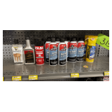 Assortment of Howard Cutting Board Oil, Motor Medic Lead Substitute, STA-BIL Fogging Oil, Motor Medic De-Icer, Prestone Windshield De-Icer