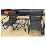 Black Metal Patio Set: Two Sling Rocking Chairs and Glass-Top Side Table by Outdoor Expressions