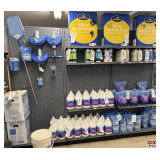 Wall-Mount Retail Display Shelving: 3 Sections, Gray Pegboard, Peg Hooks, and Shelves