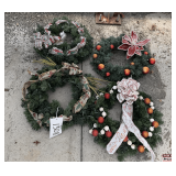 Decorative Christmas Wreaths: Ribbon, Ornaments, and Poinsettia, Assorted Styles| 4 Total