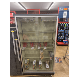 Locking Glass Display Case: Sliding Doors, Glass Shelves, Pegboard Back