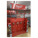 Milwaukee Outdoor Power Equipment Retail Display Rack: Red, Lighted Header (on one side only) , Peg Hooks, and Wire Shelves